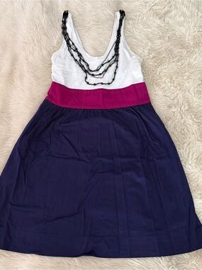 Express White, Fuchsia & deep purple  Colorblock Empire Dress